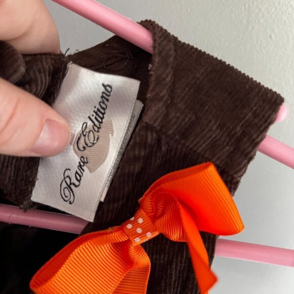 Thanksgiving Turkey Dress Baby Girl Dress ?Vintage Size 2T Bows Brown & Orange - Picture 5 of 8